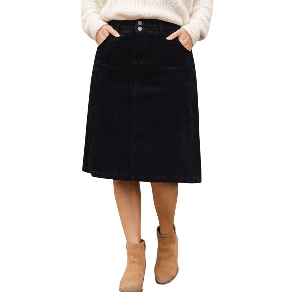 Woolrich Women's 10 Black Corduroy Skirt Classic Straight Midi